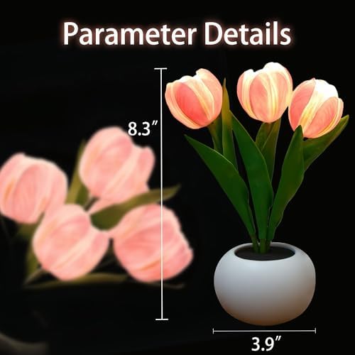 Tulip Flower Table Lamp Pink LED Desk Night Light with Vase - Image 6