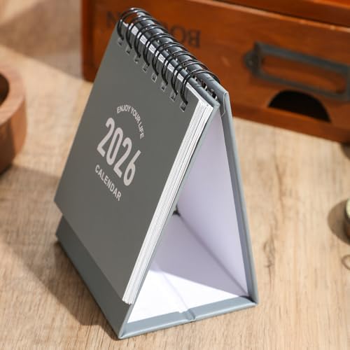 Mini Desk Calendar 2027-2028 - Runs From January 2027 until June 2028 Small Desktop Calendar Thick Paper Twin-Wire Binding with Stickers for Home Office School (Mini Grey) - Image 3