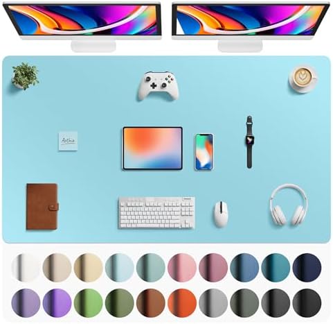 Aothia Faux Leather Desk Mat - Large Mouse Pad, Non-Slip PU Leather Blotter, Waterproof Writing Surface for Office and Home (Blue Topaz, 63" x 24") by AothiaSimpleNaturalUnique