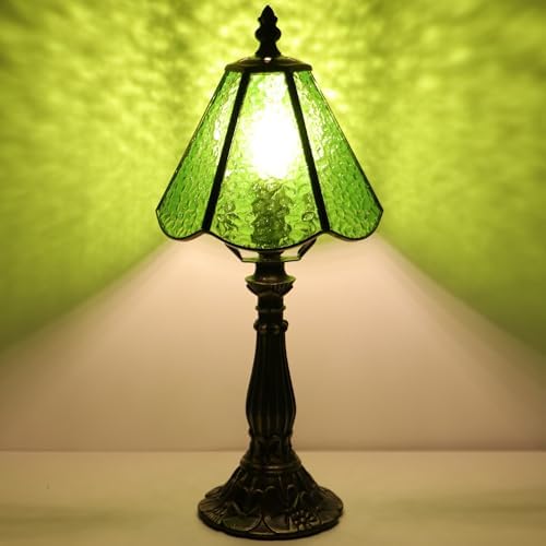 Tiffany Style Table Lamp Green Rippled Stained Glass Lamp 14 Inch - Image 5