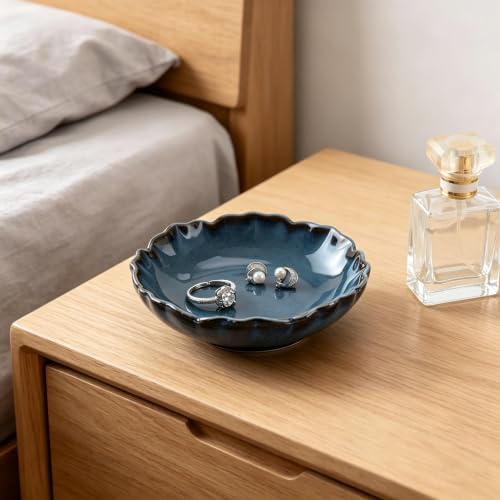 HOME SMILE Ceramic Jewelry Ring Dish Pastel Blue Ruffled |Trinket Tray for Rings, Earrings, Necklaces|Gifts for Women|Vanity Organizer & Bathroom Decor - Image 3