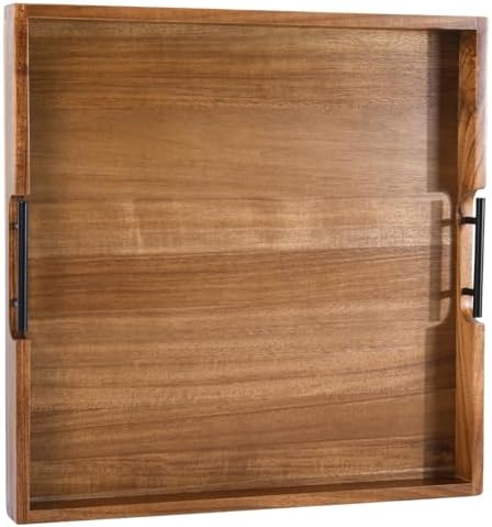 Joy&Grace Acacia Wood Ottoman Tray with Handles 22" x 22" by JoyGrace