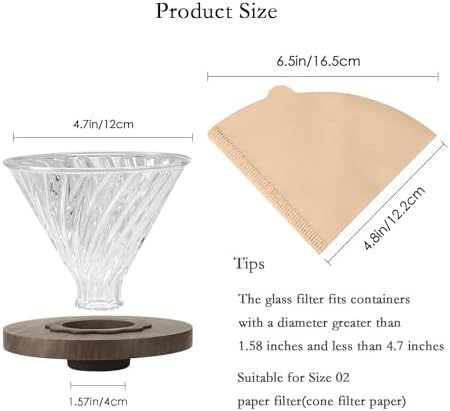 Lalord Pour Over Coffee Dripper with 100 pcs Size 02 Paper Filter, Walnut Handle and Borosilicate Glass, Glass Coffee Dripper, Hold for 1-4 Cups - Image 2