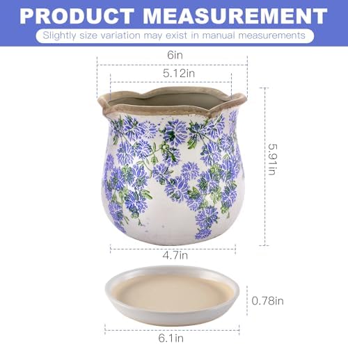 Ceramic-Planters-for-Indoor-Plants with Saucer, 6 inch Vintage Ice Crackle Glaze Plant Pots with Drainage Holes, Decorative Flower Pots for Outdoor Garden Home Decor, Tuscan Pot for Plant - Image 4