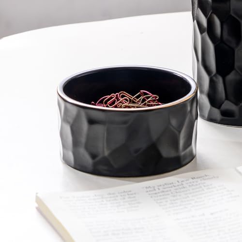 Aesthetic Desk Organizer Set of 2 For Office, Ceramic Pen Holder and Paper Clip Holder Dispenser, Cute Pencil Cup Pot for Desk, Desktop Accessories For Women Men, Office Decor Ideal Gifts (Black Set) - Image 5