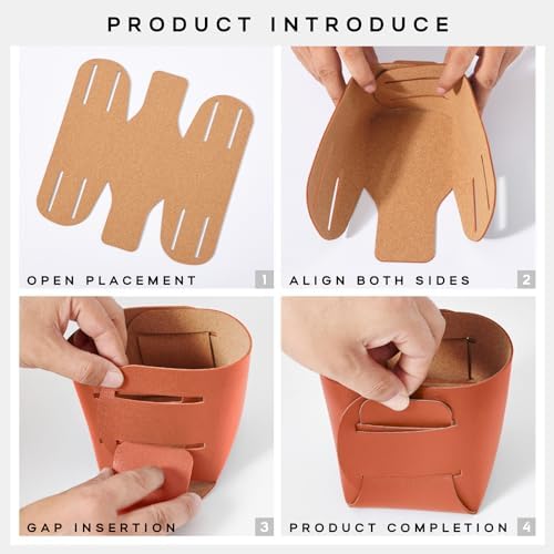 HOMIEAZICOZI 2-Pack Cork Leather Desk Accessories Storage - Pencil Pen Holder - Makeup Brush Holder Organizer - Stylish Addition to Home Decor (Orange) - Image 6