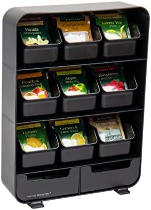 Mind Reader Tea Bag Organizer, Tea Station Organizer, Countertop Storage, Kitchen, Plastic, 10.25"L x 3.25"W x 13.75"H, Black by MindReader