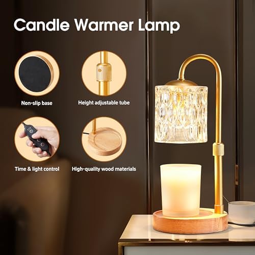 Briever Dimmable Candle Warmer Lamp with Timer, Height Adjustable Electric Candle Wax Warmer, Christmas Birthday Gifts for Women Mom, House Warming Gifts New Home Room Decor, Solid Wood Base - Image 2