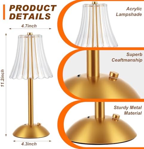 Liliful 4 Pcs Cordless Table Lamp LED Touch, Gold, Rose Style - Image 2