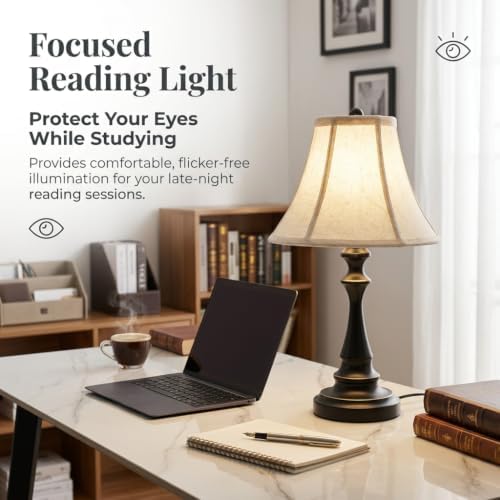 Traditional Table Lamp, Black Vintage Desk Lamp with Fabric Shade - Image 7