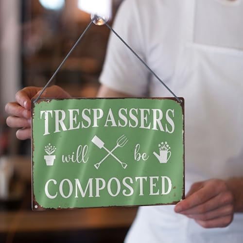Trespassers Will Be Composted Vintage Metal Tin Sign,Retro Iron Painting Warning Wall Poster for Home Kitchen Cafe Coffee Store Room Decor Plaque 8x12 Inch - Image 5