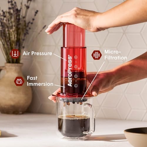 AeroPress Clear Red Coffee Press, French Press, Pour-Over & Espresso Style - Image 2