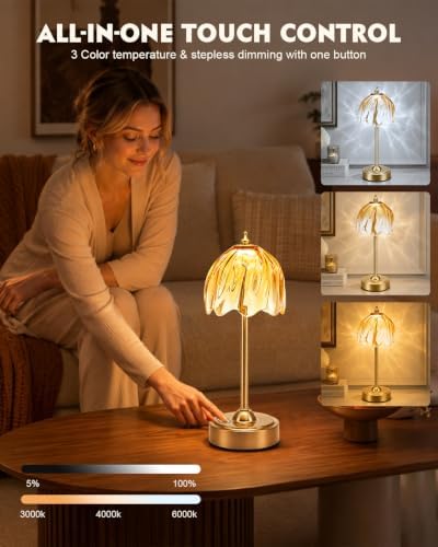 Nusogon Cordless Flower Table Lamp, 5200mAh Small Rechargeable Touch Lamp - Image 4