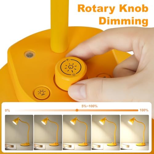 BOHON LED Desk Lamp with USB Charging Port 3 Color Modes Fully Dim, Yellow - Image 3