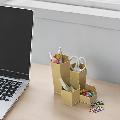 Pencil Organizer Pen Holder for Desk Pens Cup Small Desk Organizer Cute Pen Holder for Office,School and Home (Beige, L-Shape) - Image 2