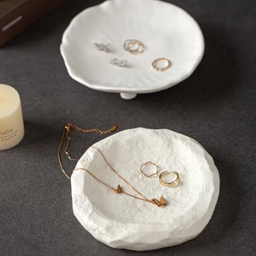 Nordic Minimalist Ceramic Jewelry Dish, Modern Ring Tray, Trinket Holder for Rings Earrings, Decorative Vanity Tray, Key Holder for Entryway, Home Decor for Bedroom, Bathroom (White, A) - Image 4
