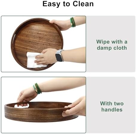 11.8" Round Wooden Decorative Tray with Handles,Wood - Image 5