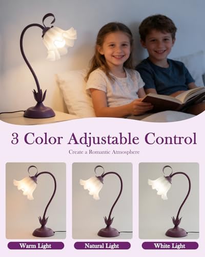 WERFOP Flower Table Lamp Cute Desk Lamp for Bedroom Home Decor (Purple) - Image 2