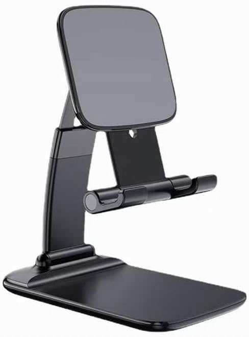 Mizi Portable Cell Phone Stand for Desk - Height & Angle Adjustable Mobile Foldable Holder, Compatible with iPhone 17 16 15 14 13 12 11 Pro Max, Galaxy S25 S24, All 4–10" Devices - Black