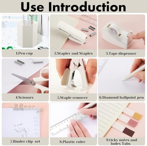 Marspark 12 Pcs Beige Desk Accessory Set Office Supplies Kit - Image 4