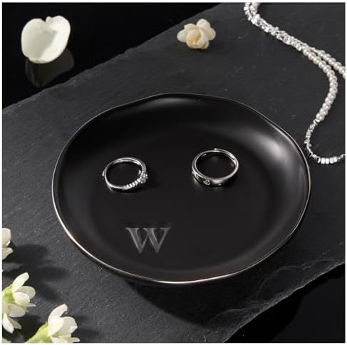 Lolalet Handmade Ceramic Ring Dish Jewelry Tray Plate with Initial, Small Monogram Gift for Her Women Girls Mother, Hostess, Engagement, Bridal Shower, Maid of Honor, Bridesmaid, Birthday, Christmas by Lolalet