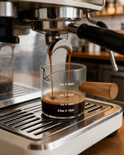 Espresso Measuring Cup 3 Oz, Espresso Glass Cups with Wood Handle, Milk Frothing Cup, Espresso Cup for Coffee, Milk, Tea or Maple Syrup Serving (Gray, 3 oz) - Image 6