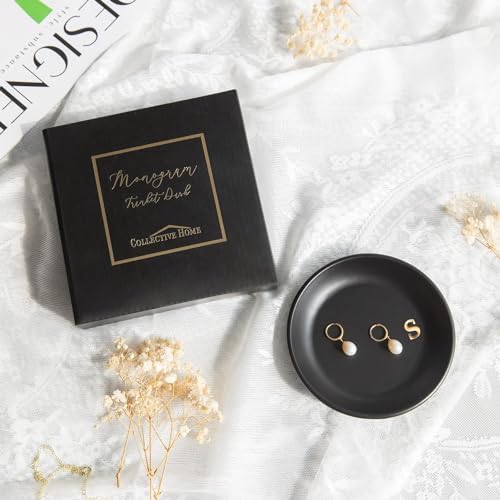 COLLECTIVE HOME - Ceramic Jewelry Tray, Decorative Trinket Dish for Rings Earrings Necklaces Bracelet Watch Keys, Birthday Mother's Day Christmas Gift for Women, 4.75", Black Surface (s) - Image 4