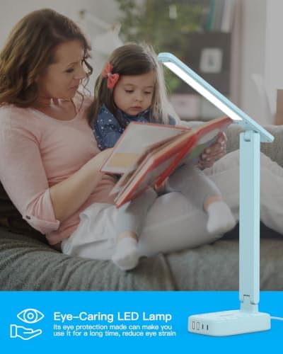 LED Desk Lamp, Power Strip with 4 USB 3 Outlets, Dorm Room Essentials, Blue - Image 6