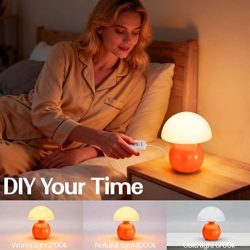 Cute Small Mushroom Lamp Decor,USB-Plug in Bedside Table Lamps with 3-Temperature LED Bulb Dimmable,Modern Aesthetic Home Decor for Livingroom/Bedroom/Dorm/Nursery (Orange with Plug) - Image 6