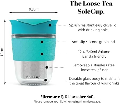 Travel Mug Loose Tea Infuser - Detachable Tea Strainer with Spillproof Lid - BPA-Free Reusable Glass Travel Coffee Cup with Silicone Band (Blue, 12oz) - Image 2