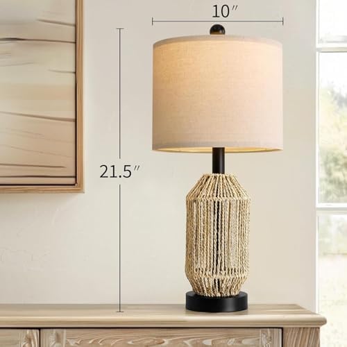 OYEARS 21" Boho Table Lamps Set of 2 for Living Room, Bedside Lamps for Nightstand, Rattan Lamp for Bedroom, Farmhouse Table Lamps for Boho Decor, End Table, Retro, Black - Image 4