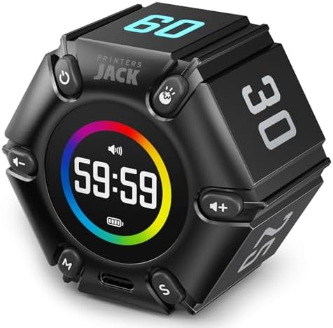 Smart FILP Pomodoro Timer 3/5/10/25/30/60min Preset, Silent & Sound Alarm by PrintersJack