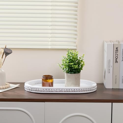 Decorative Oval White Wood Tray, Tray Decor for Coffee Table - Image 6