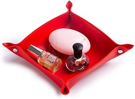 Leather Jewelry Valet Tray for Women and Man (Red-B) - Image 4