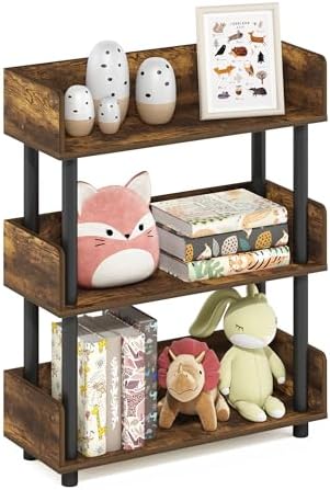 Furinno TURN-N-TUBE Display Shelf, 3-Tier Storage Shelves with Side Panels, Open Shelves Book Shelf with Rounded Corner Top Edges, for Organization and Storage, Living Room, Home Office, Amber Pine by Furinno-FitsYourSpaceFitsYourBudget