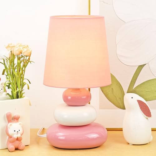 LULE Pink Small Table Lamp for Living Room as Bedside Table Lamp for Bedroom,Modern Ceramic Kids Night Table Lamp,Φ6.5×H12.2IN,Bulb Excluded - Image 4