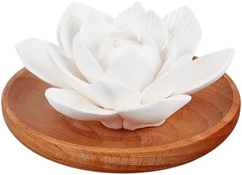PH PandaHall Essential Oil Passive Flower Diffuser, White Flower Ceramic Essential Oil Small Diffuser Cordless Aromatherapy for Small Room Desk Bathroom Office Air Freshener, Lotus by PHPandaHall