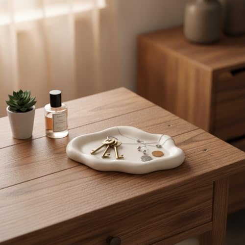 Home Organizers & Minimalists: Ceramic Cloud Catchall Tray for Keys, Jewelry, and Coins – Decorative Entryway or Dresser Dish, Approx. 7.1-7.4 in Diameter (1 Piece) - Image 3
