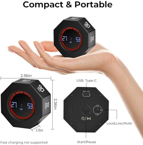 Rechargeable Pomodoro Timer, Small Gravity Timer (Space Gray) - Image 3