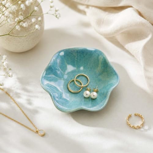 Blue Ceramic Jewelry Dish Tray, Ring Dish, Lotus Leaf Trinket Tray - Image 2