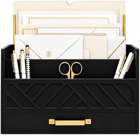 BLU MONACO | Wooden Mail Organizer with Drawer and Gold Handle | Mail Sorter Organizer Countertop for Desk | Outgoing Mail Holder and Letter Sorter for Desk Storage by Blu_Monaco