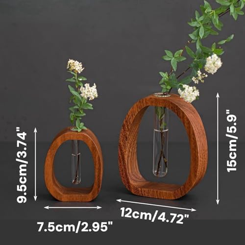 Solid Wood Glass Vase, Solid Wood Test Tube Creative Walnut Vertical Desk Hydroponics, Enhances Home and Office Environment, Small Size, for Home Decoration and Office (L) - Image 7
