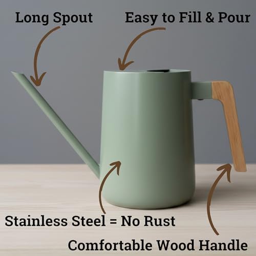 Metal Small Indoor Watering Can with Long Spout & Real Wood Handle, 35oz - Image 2