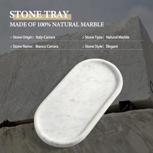 Koville Natural White Marble Tray for Home Decor, 10" x 5" Marble Vanity Tray for Bathroom Countertop Organizer Stone Trays, Catchall Tray for Perfume, Candles, Jewelry (Bianco Carrara) - Image 3