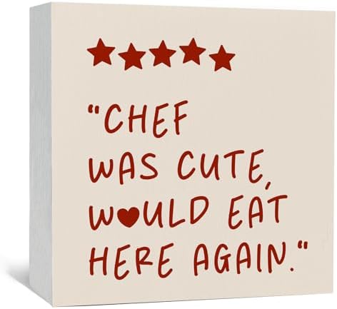 Chef Was Cute Would Eat Here Again Sign Red, Red Funny Kitchen Home Decor Sign, Cute Preppy Kitchen Decor Wood Sign Home Decor for Girly Dining Room Restaurant by Nitelat