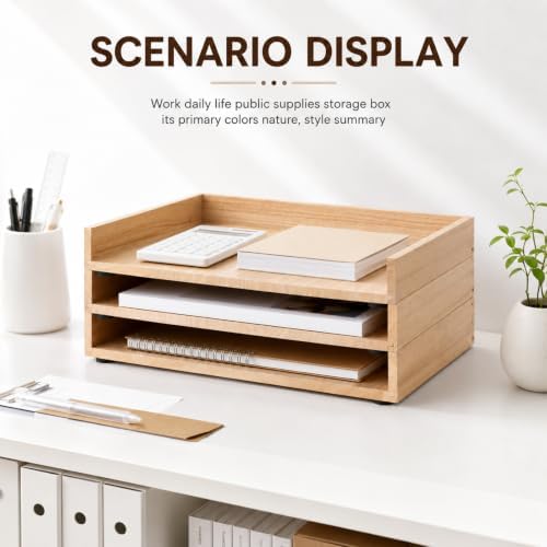 chiazllta 3 Pack Stackable Wood Letter Tray Wood Desk Paper Organizer Tray Wooden Office Documents Shelf Holder for A4 Paper Mail File Document Magazines Folders Receipts Home Office Supplies Storage - Image 4