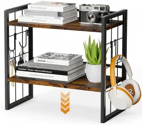 2-Tier Desktop Bookshelf, Desk Shelf Organizer, Rustic Brown by ART-GIFTREE
