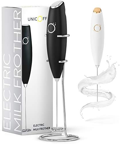 Battery Operated Milk Frother Handheld with Stand, Coffee Mixer Wand, Black by Unicoff