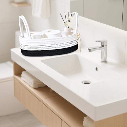 ABenkle Small Storage Basket for Toilet Tank Top - Jute Rope Woven Organizer with Handle, Boho Countertop Bathroom Decor, Toilet Paper Holder, 13x6x4 Inch - Image 6