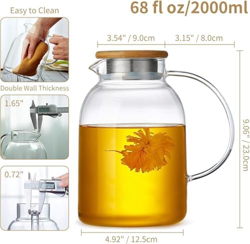 Large Glass Teapot with Infuser, Stovetop Safe, Thickened Heat Resistant Borosilicate Glass, 68 fl oz Glass Tea Kettle with Bamboo Lid - Image 3